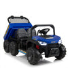 Two-seater 24V kids ride-on dump truck with electric dump bed, 4WD, LED lights, and realistic controls for outdoor fun.