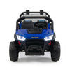 Front view of the 24V kids ride-on dump truck in blue, featuring LED lights and a 2-seater design for outdoor fun.