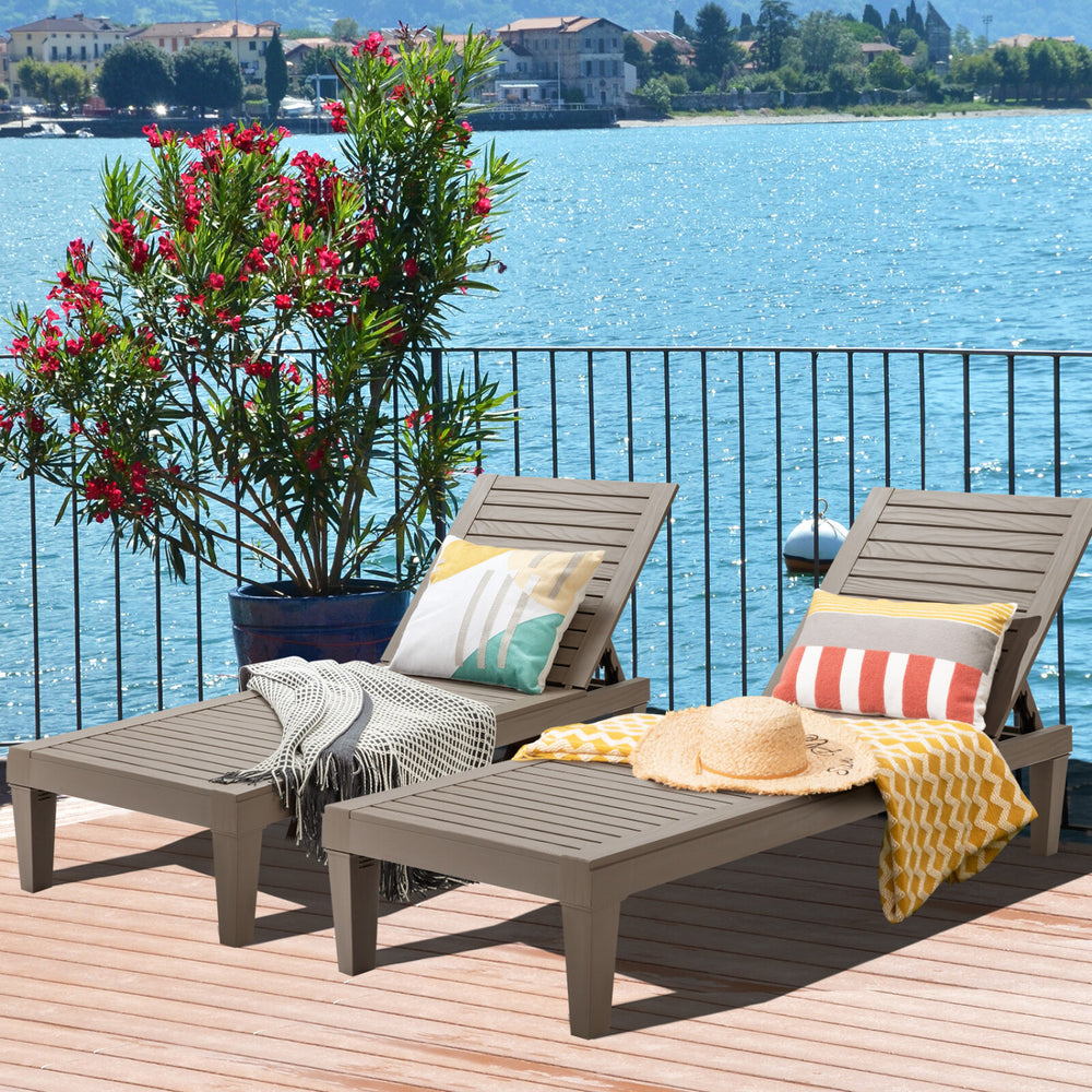 Set of 2 Outdoor Chaise Lounge Chair with 5 Positions Adjustable Backrest-Brown - Gallery View 1 of 9
