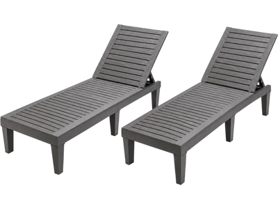 Costway Set of 2 Outdoor Chaise Lounge Chairs 5-Position Adjustable Backrest 62984912 New