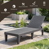 Gray outdoor chaise lounge chair with adjustable backrest, sturdy construction, perfect for patio or poolside.