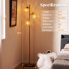 Mid-century modern 3-globe floor lamp with acrylic shades and a stylish metal frame, perfect for living room or bedroom.
