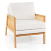 Mid-century modern accent chair with soft sherpa fabric, PE rattan armrests, and ergonomic backrest for comfortable.