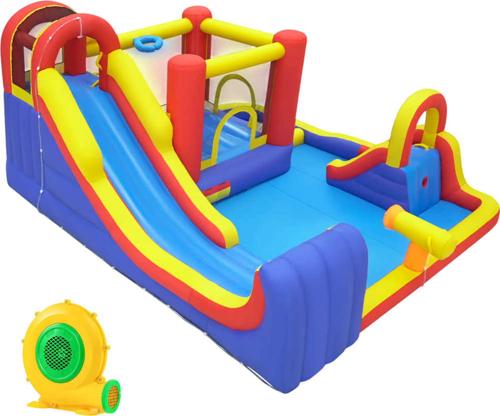 7-in-1 Outdoor Bounce House with Dual Slides and 680W Blower