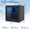 Compact beverage cooler with adjustable shelves, storing 12 bottles and 55 cans, featuring a nugget ice maker.