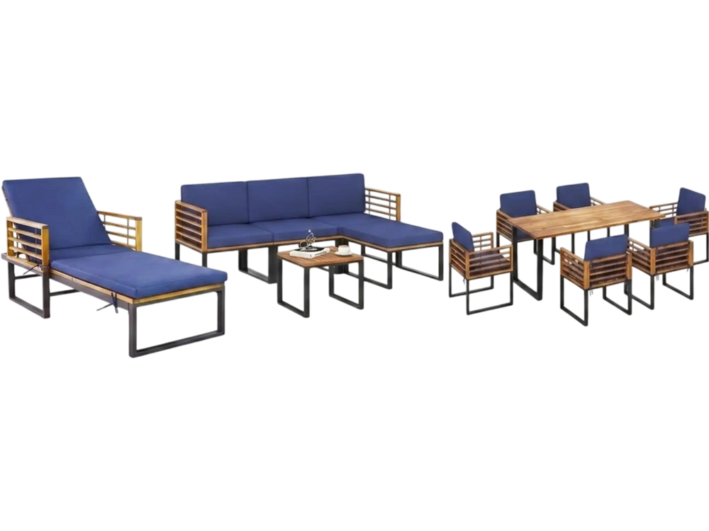 Acacia Wood Patio Furniture Set-Lounge Chair, Conversation Sofa Set & Dining Table Set