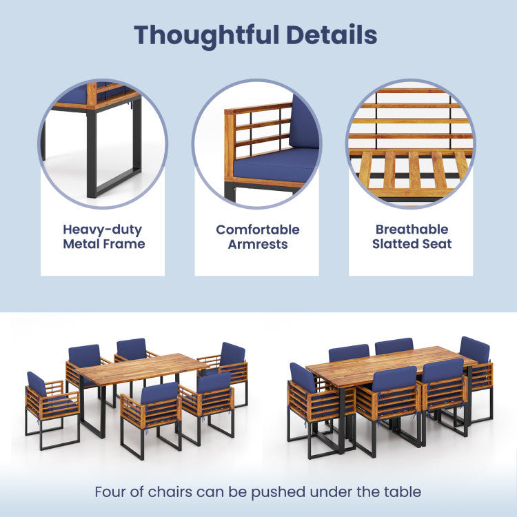 7-piece acacia wood patio furniture set featuring a chaise lounge chair and comfortable conversation sofa for outdoor.