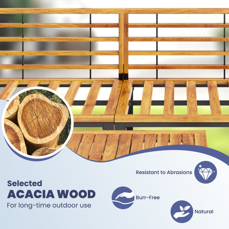 Close-up of selected acacia wood texture in a 7-piece patio furniture set, ideal for outdoor lounging and gatherings.