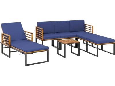 Costway 7-Piece Acacia Wood Patio Furniture Set w/ Adjustable Chaise Lounge & Sofa 62260379 New