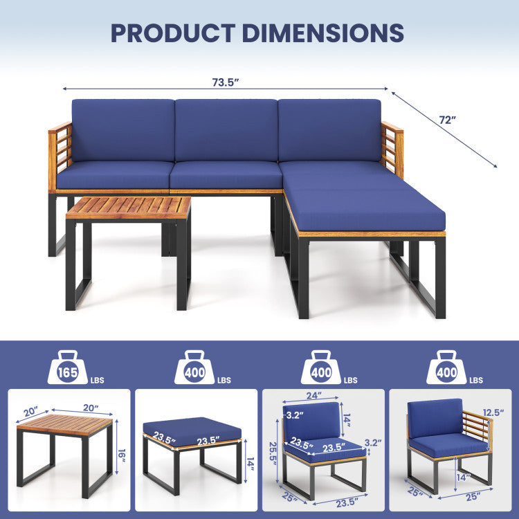 Dimensions of the 7-piece acacia wood patio furniture set, including chaise lounge and coffee table, perfect for.