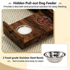 Hidden pull-out dog feeder with two removable stainless steel bowls for easy feeding and practical storage solution.