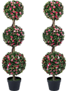 Set of 2 43.5" Artificial Triple Ball Rose Topiary Tree with Lifelike Blooms and Green Leaves