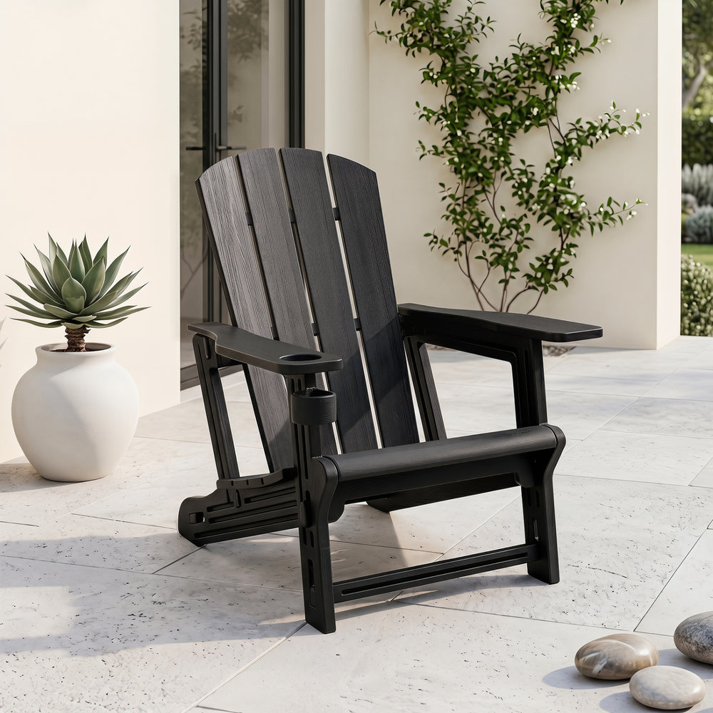 HDPE Adirondack Chairs with Realistic Wood Grain for Backyard Lawn-Black - Gallery View 1 of 8