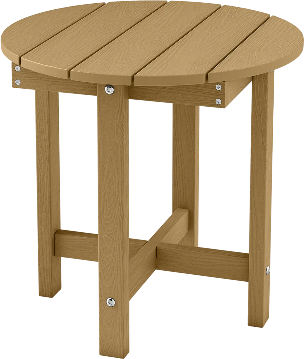 HIPS Adirondack side table features a slatted, weather-resistant top and stable X-shaped base, perfect for outdoor use.