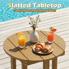 Round HIPS Adirondack side table with slatted wood-grain tabletop, perfect for outdoor patio use and easy maintenance.