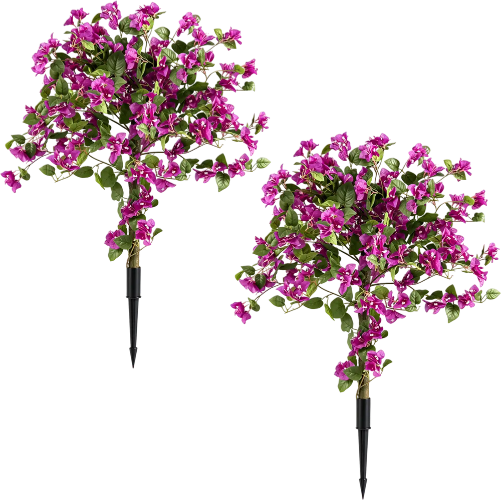 2 Pack Artificial Bougainvillea Trees with Ground Spike and PE Trunks for Porch