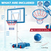 Adjustable 3.3-3.9 feet pool basketball hoop with shatterproof backboard, sturdy base, and built-in wheels for easy mobility.
