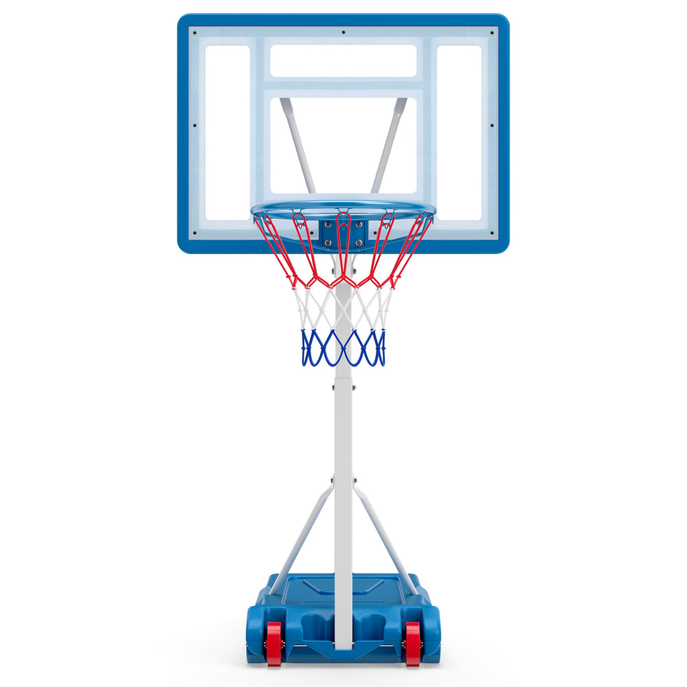 Adjustable 3.3-3.9 feet pool basketball hoop with shatterproof backboard and sturdy base for indoor and outdoor play.