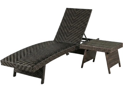 Costway 2-Pc Folding Padded Rattan Patio Chaise Lounge w/ Side Table Set 39725839 New