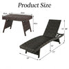 Folding padded rattan chaise lounge with side table, featuring a durable metal frame and adjustable backrest for outdoor comfort.