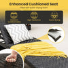 Cushioned seat detail of the 2-piece folding rattan patio chaise lounge set with quick-drying foam for outdoor comfort.