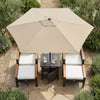 5-piece PE rattan conversation set with a 7.5 ft tilt umbrella and side table, perfect for outdoor gatherings.