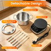 Electric fondue pot set with a 3 L stainless steel pot, 6 color-coded forks, and detachable design for easy use.