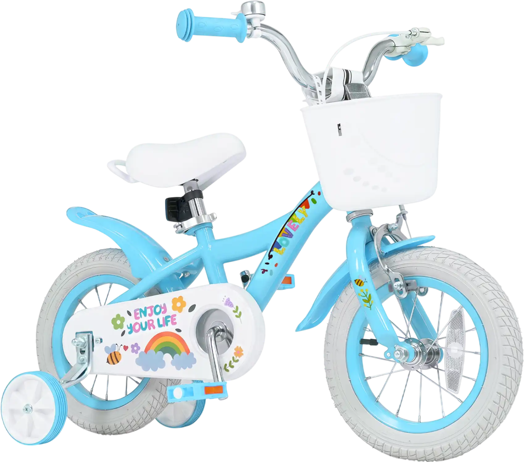 Costway Girls Kids Bike w/ Training Wheels Basket Blue 12-18
