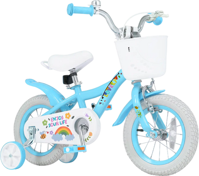 Costway Girls Kids Bike w/ Training Wheels Basket Blue 12-18