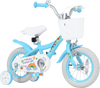 Blue 12-inch girls bike with training wheels, basket, and adjustable seat for kids aged 3-4 years, perfect for learning to ride.