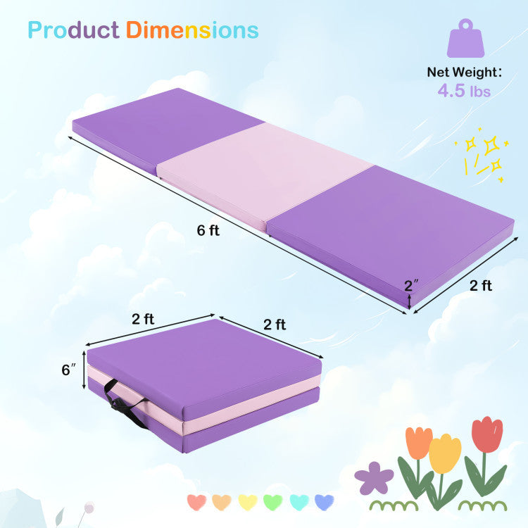 Tri-fold octagon tumbling mat set in purple, designed for gymnastics and fitness training, featuring a water-resistant cover.