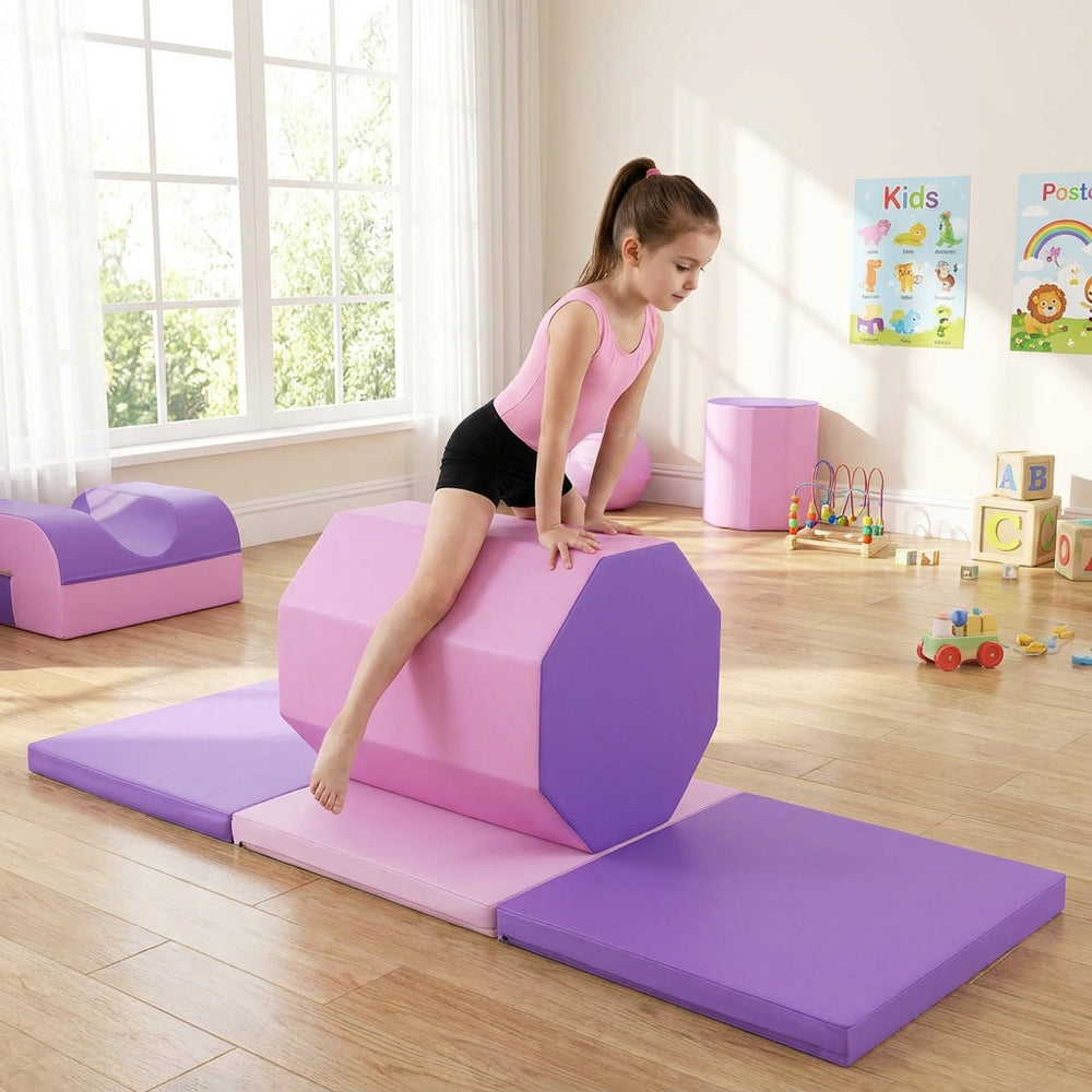 The octagon tumbling mat set features high-density foam for gymnastics training and includes a tri-fold design for easy storage.
