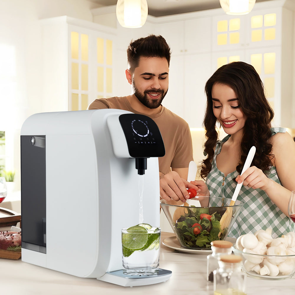 Countertop reverse osmosis water filtration system with UV purification, providing cleaner drinking water for everyday use.