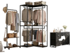Freestanding 3-tier clothes rack and dresser storage tower in modern rustic style for versatile home organization.