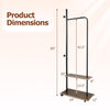 Freestanding 3-tier clothes rack with a heavy-duty metal frame and modern rustic wood grain for versatile storage solutions.
