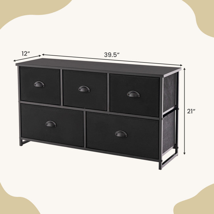 Freestanding clothing rack and dresser storage tower with fabric drawers, heavy-duty metal frame, and modern rustic style.