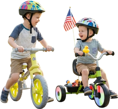 Costway 2-Pc Toddler Balance Bike & Tricycle Set w/ Basket 37380342 New