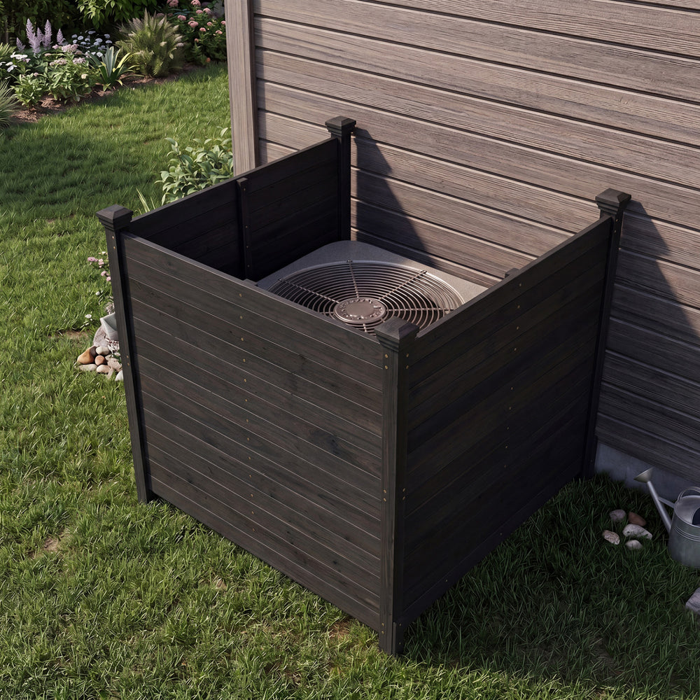 3-Panel Outdoor Privacy Air Conditioner Fence for Outside-Black - Gallery View 1 of 11