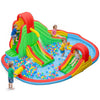 Kids inflatable water park featuring 3 slides, climbing wall, and splash pool for summer fun and backyard parties.