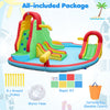 Kids inflatable water park featuring 3 slides, splash pool, and climbing wall for summer fun in the backyard.