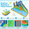 Inflatable water slide park featuring dual climbing walls, splash pool, and cushioned landing pad for yard parties.