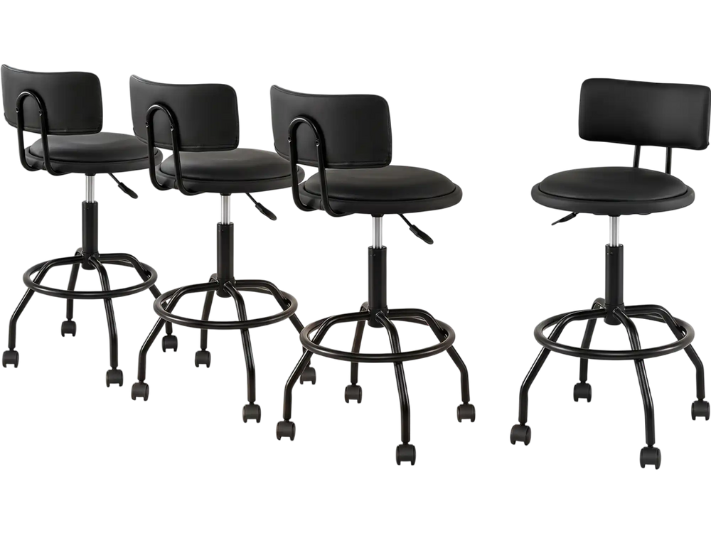 Set of 4 modern swivel height adjustable bar stools with backrest, featuring PU leather and ergonomic design for kitchen islands.