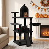 Gothic multi-level cat tree with house features a large coffin bed, sisal scratching ramp, and elevated perch for indoor cats.