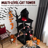 Multi-level 70-inch Gothic cat tree features a cozy coffin bed, large condo, and sisal scratching posts for active indoor play.