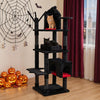 Multi-level 70-inch Gothic cat tree features a cozy coffin bed, sisal scratching posts, and spooky bat-shaped platform for indoor cats.