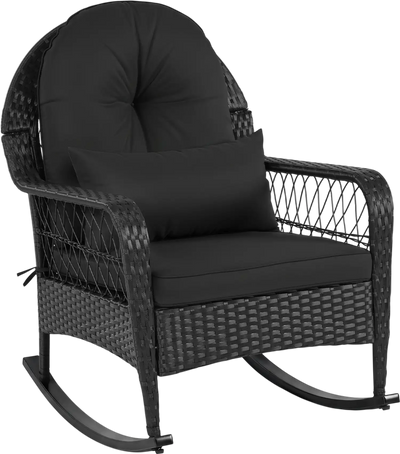 Costway Outdoor Wicker Rocking Chair w/ Thick Cushions Anti-Tip Stoppers 35912788 New