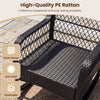 Close-up of the outdoor wicker rocking chair made of high-quality PE rattan, featuring thick cushions for comfort and durability.
