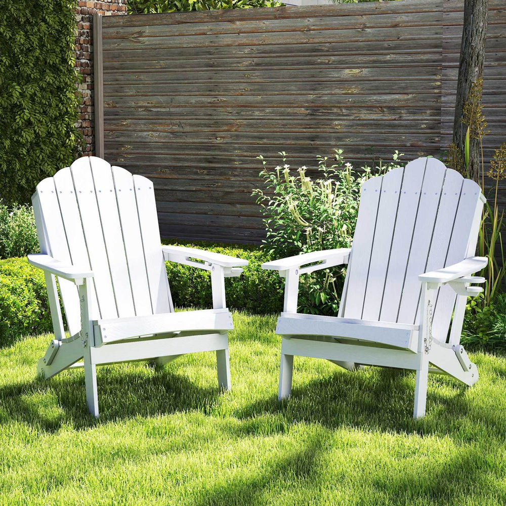Weather Resistant HDPE Folding Adirondack Chair with High Backrest for Backyard-White - Gallery View 1 of 7