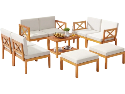 Costway 10-Piece Acacia Wood Outdoor Patio Furniture Set 91384568 New