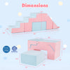 Dimensions of the 6-piece toddler indoor play gym with climbing frame and foam blocks for safe and imaginative play.